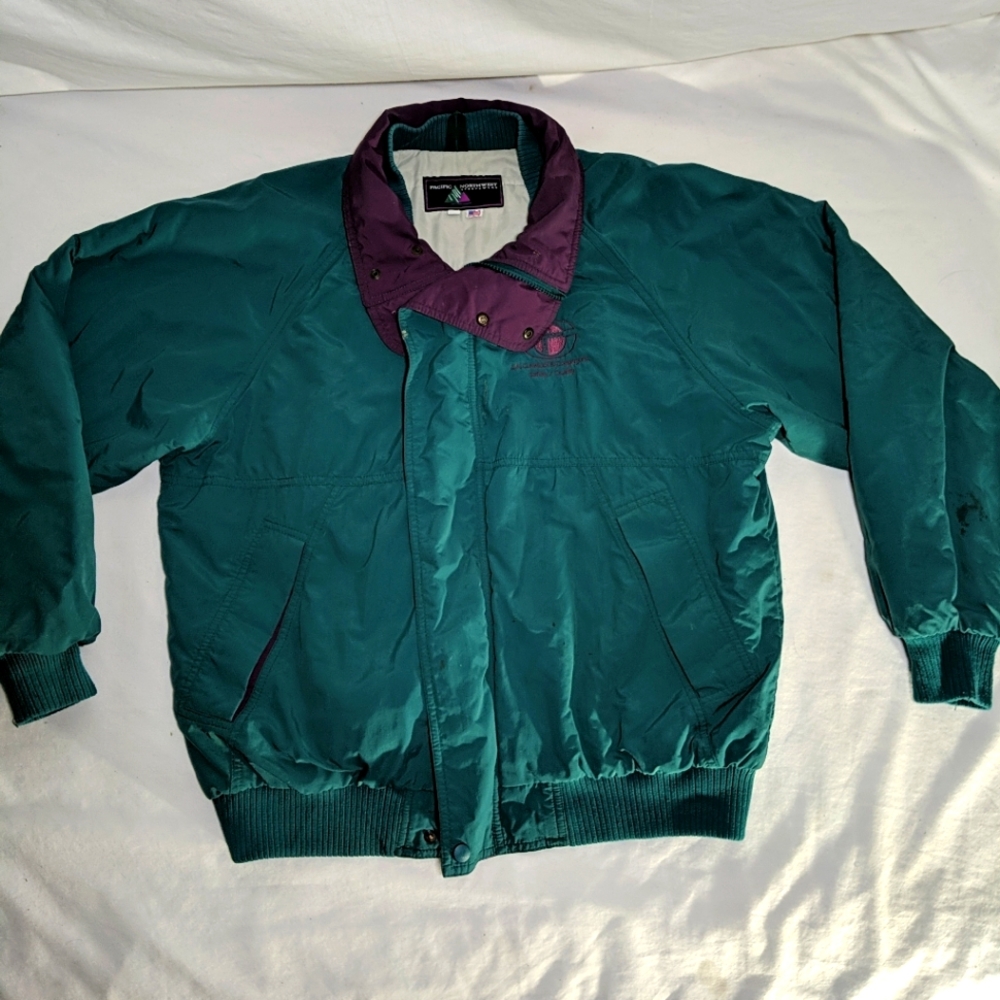 Vintage Pacific Northwest Mens XL Teal and PurpleNylon Jacket Zip Up Bomber Coat